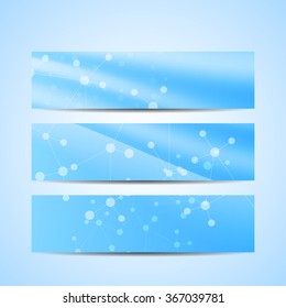Abstract geometric banners molecule and communication. Science and technology design, structure DNA, chemistry, medical background, business and website templates. Vector illustration
