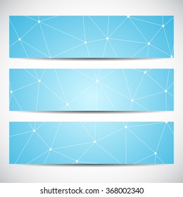 Abstract geometric banners molecule and communication. Science and technology design, structure DNA, chemistry, medical background, business and website templates. Vector illustration
