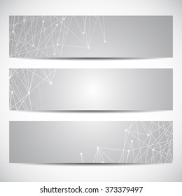 Abstract geometric banners molecule and communication. Science and technology design, structure DNA, chemistry, medical background, business and website templates. Vector illustration