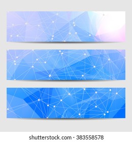 Abstract geometric banners molecule and communication. Science and technology design, structure DNA, chemistry, medical background, business and website templates. Vector illustration