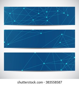 Abstract geometric banners molecule and communication. Science and technology design, structure DNA, chemistry, medical background, business and website templates. Vector illustration