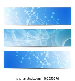 Abstract geometric banners molecule and communication. Science and technology design, structure DNA, chemistry, medical background, business and website templates. Vector illustration