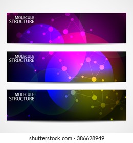 Abstract geometric banners molecule and communication. Science and technology design, structure DNA, chemistry, medical background, business and website templates. Vector illustration