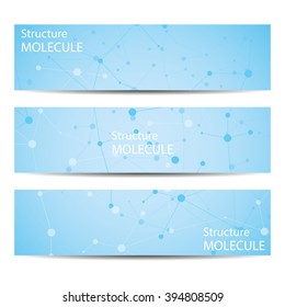 Abstract geometric banners molecule and communication. Science and technology design, structure DNA, chemistry, medical background, business and website templates. Vector illustration