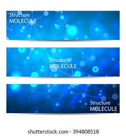 Abstract geometric banners molecule and communication. Science and technology design, structure DNA, chemistry, medical background, business and website templates. Vector illustration