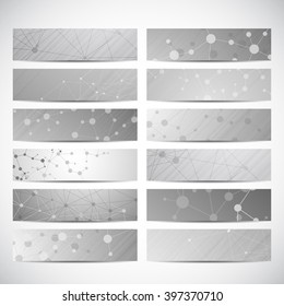 Abstract geometric banners molecule and communication. Science and technology design, structure DNA, chemistry, medical background, business and website templates. Vector illustration