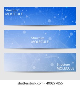 Abstract geometric banners molecule and communication. Science and technology design, structure DNA, chemistry, medical background, business and website templates. Vector illustration