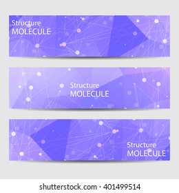 Abstract geometric banners molecule and communication. Science and technology design, structure DNA, chemistry, medical background, business and website templates. Vector illustration