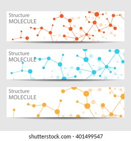 Abstract geometric banners molecule and communication. Science and technology design, structure DNA, chemistry, medical background, business and website templates. Vector illustration