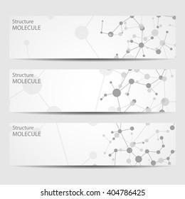 Abstract geometric banners molecule and communication. Science and technology design, structure DNA, chemistry, medical background, business and website templates. Vector illustration