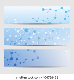 Abstract geometric banners molecule and communication. Science and technology design, structure DNA, chemistry, medical background, business and website templates. Vector illustration
