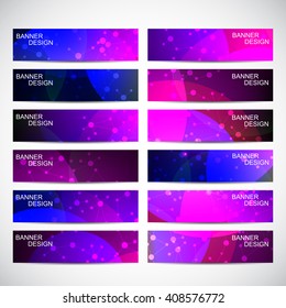 Abstract geometric banners molecule and communication. Science and technology design, structure DNA, chemistry, medical background, business and website