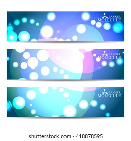 Abstract geometric banners molecule and communication. Science and technology design, structure DNA, chemistry, medical background, business and website templates. Vector illustration