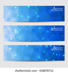 Abstract geometric banners molecule and communication. Science and technology design, structure DNA, chemistry, medical background, business and website templates. Vector illustration