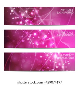 Abstract geometric banners molecule and communication. Science and technology design, structure DNA, chemistry, medical background, business and website templates. Vector illustration