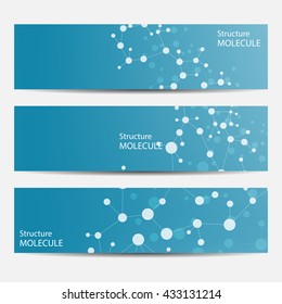 Abstract geometric banners molecule and communication. Science and technology design, structure DNA, chemistry, medical background, business and website templates. Vector illustration