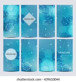 Abstract geometric banners molecule and communication. Science and technology design, structure DNA, chemistry, medical background, business and website templates. Vector illustration,