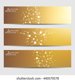 Abstract geometric banners molecule and communication. Science and technology design, structure DNA, chemistry, medical background, business and website templates. Vector illustration.