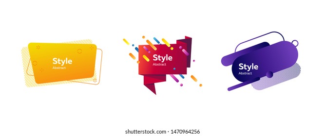 Abstract geometric banners on white background set. Modern colorful shapes with sample text. Trendy minimal templates for presentations, banners, posters and flyers. Vector illustration