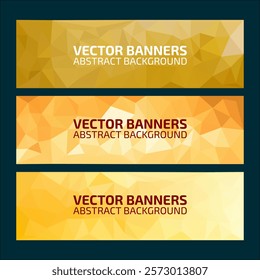 Abstract geometric banners in shades of gold and yellow, featuring a polygonal design and text placeholders for customization. Perfect for modern and professional designs.

