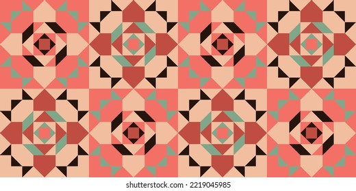 Abstract geometric barn quilt seamless pattern. Patchwork design. Vector illustration. Perfect for comforter, textiles, interior design and clothing. 