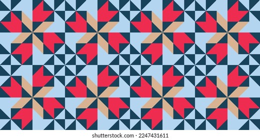 Abstract geometric barn quilt seamless pattern. Patchwork design. Vector illustration. Perfect for comforter, textiles, interior design and clothing. 