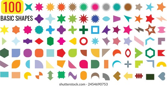 abstract geometric basic shapes, different color shapes, circular, rectangular and different shapes, basic graphic elements vector illustration.