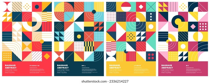 Abstract geometric bauhaus artwork set. Simple brutalism shapes combination poster. Memphis pattern background. Retro brutalist style modern trendy graphic placard. Vintage postmodern art eps print
