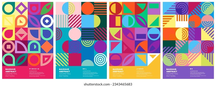 Abstract geometric bauhaus artwork. Simple shapes combination poster set. Memphis pattern background. Retro brutalism modern trendy graphic painting. Vintage postmodern art print vector eps design