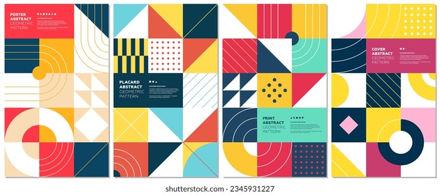 Resumen de arte de bauhaus geométrico. El simple brutalismo forma el afiche de la combinación. Fondo del patrón de Memphis. Cartel gráfico moderno de moda estilo retro brutalista. Impresión de colores vintage de arte posmoderno