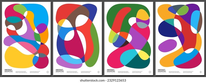 Abstract geometric bauhaus fluid style artwork. Simple plastic intersection shapes combination neo geo poster. Flowing pattern collection. Modern trendy vivid graphic painting. Postmodern art prints