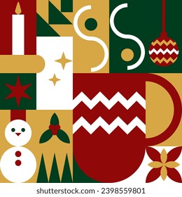 Abstract geometric bauhaus pattern of Christmas Day. Use the pattern design as a greeting card, postcard, or poster.