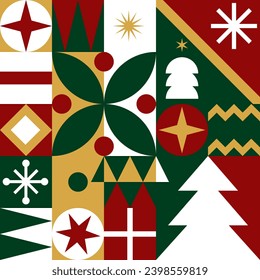 Abstract geometric bauhaus pattern of Christmas Day. Use the pattern design as a greeting card, postcard, or poster.