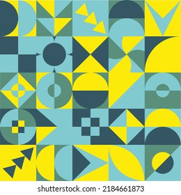 Abstract geometric Bauhaus pattern design. Vector circle, triangle and square lines color art design. Colorful Bauhaus background pattern. 