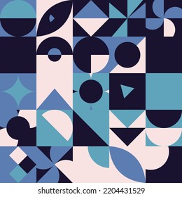Abstraktes geometrisches Bauhaus-Muster. Vektorkreis-, Dreieck- und Vierecklinien-Farbdesign. Farbiges Bauhaus-Hintergrundmuster.