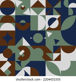 Abstract geometric Bauhaus pattern design. Vector circle, triangle and square lines color art design. Colorful Bauhaus background pattern.