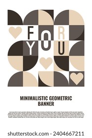 Abstract geometric bauhaus poster. Heart, love, text and other primitive forms, shapes. Modern flat style. Primitive vector illustration