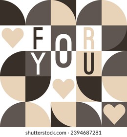 Abstract geometric bauhaus seamless pattern. Heart, love, text and other primitive forms, shapes. Modern flat style. Primitive vector illustration