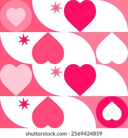 Abstract geometric Bauhaus seamless pattern of Valentine's Day. Use the pattern design as a vinyl banner, web page backgrounds, greeting card, postcard, or poster.