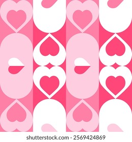 Abstract geometric Bauhaus seamless pattern of Valentine's Day. Use the pattern design as a vinyl banner, web page backgrounds, greeting card, postcard, or poster.