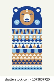 Abstract geometric bear. Scandinavian and folk design. Poster. Vector Illustration.