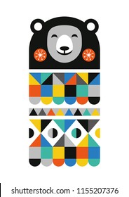 Abstract geometric bear. Scandinavian and folk design. Poster. Vector Illustration.