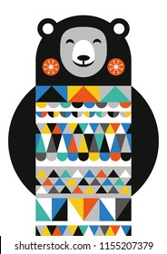 Abstract geometric bear. Scandinavian and folk design. Poster. Vector Illustration.