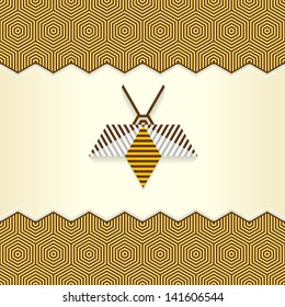 Abstract Geometric Bee on a Yellow Background With a Striped Pattern, Vector Illustration EPS8