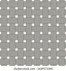 Abstract geometric bicolor seamless pattern with interwoven at right angles striped lines. Vector illustration.