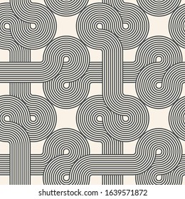 Abstract geometric bicolor seamless pattern with interwoven striped lines. Vector illustration.