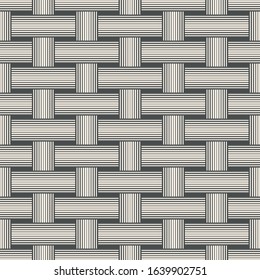 Abstract geometric bicolor seamless pattern with interwoven at right angles striped lines. Vector illustration.