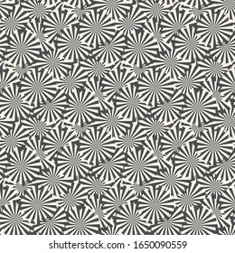 Abstract geometric bicolor seamless pattern with striped rays. Vector illustration.