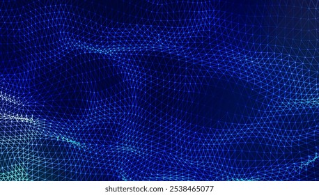 Abstract geometric big data mesh pattern in blue hues with a geometric grid. Abstract digital futuristic wireframe background.