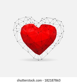 Abstract geometric big red heart from triangular 